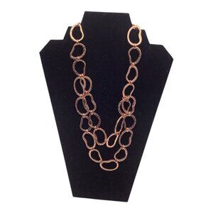 Chunky Rose‎ Gold Tone Double Strand Hammered Oval Link Statement Necklace Women